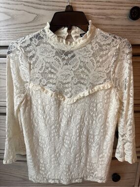 Vintage Express Ivory Lace High-Neck Top Boho CottageCore Romantic Y2K Small